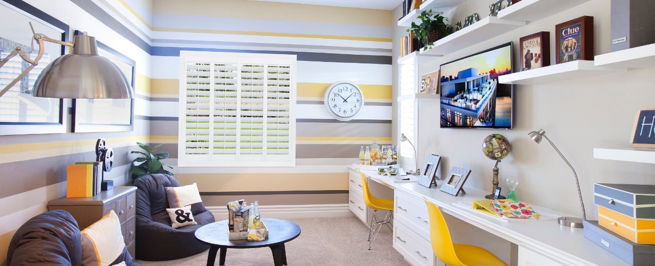 Plantation shutters in a home office